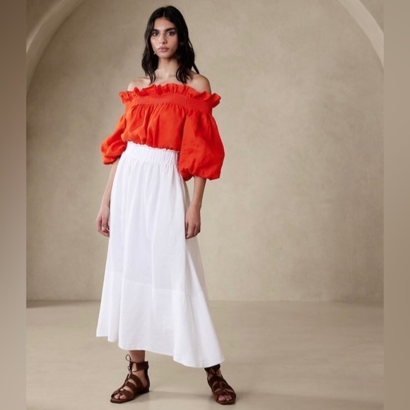 NWT! Banana Republic White Bria Linen Midi Skirt - Size XS Petite 🦋 - Picture 1 of 9